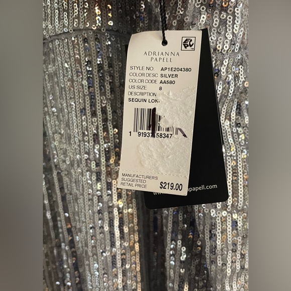 Nwt Adrianna Papell Sequin Cutaway Gown Silver women’s Size 8  US  $ 219 - Picture 16 of 16